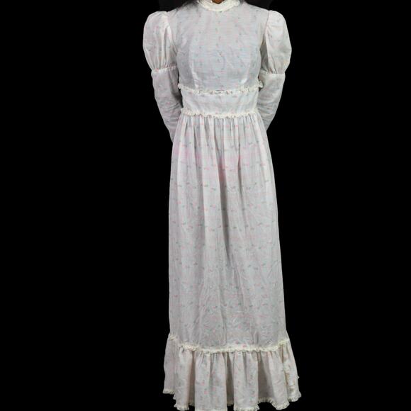 Vintage Vicky Vaughn Prairie Dress White Maxi Embroidered Gigot Puff Sleeve XXS - Picture 13 of 16